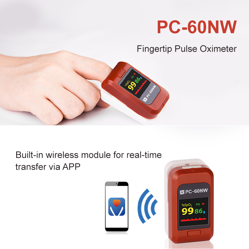 Lepu Fingertip Pulse Oximeter Blood Oxygen Meter for Neonate Kid Adult PC-60NW with Bluetooth App Color OLED