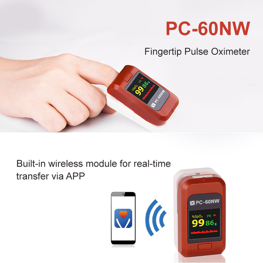 Lepu Fingertip Pulse Oximeter Blood Oxygen Meter for Neonate Kid Adult PC-60NW with Bluetooth App Color OLED