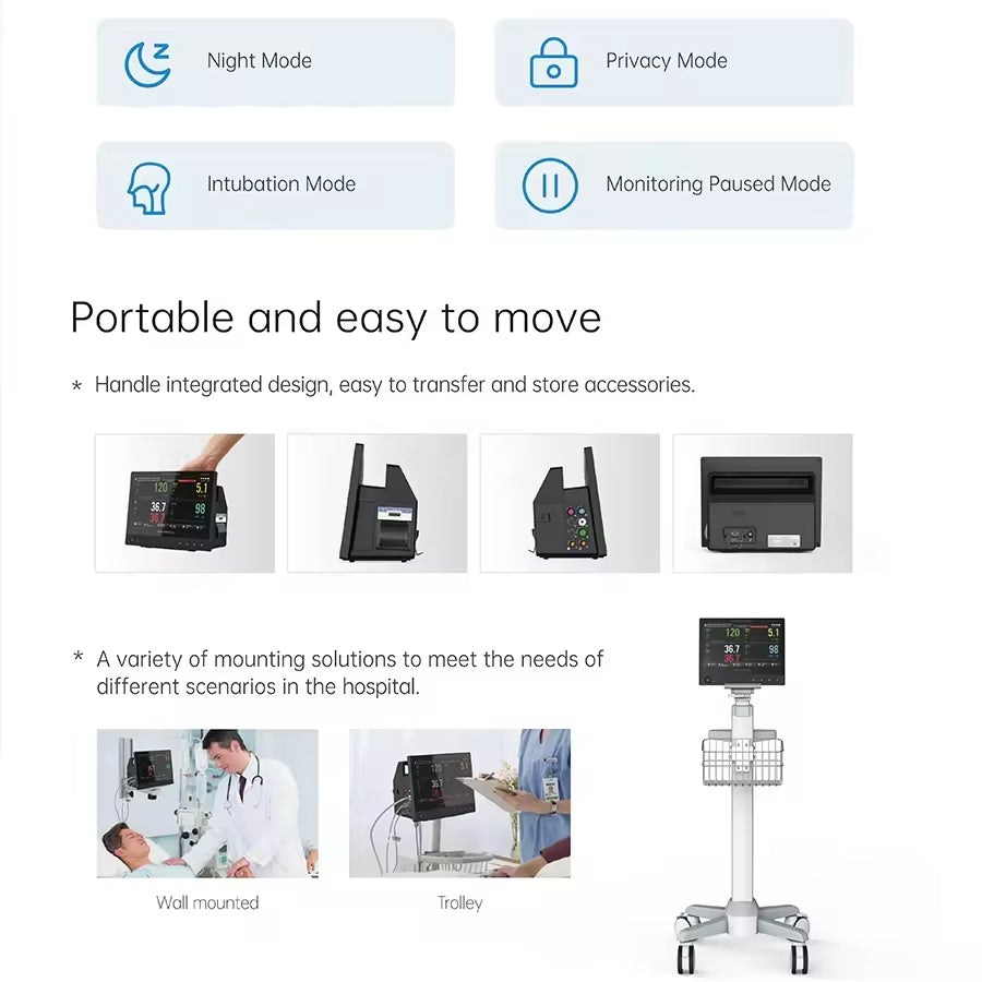 Lepu Medical AiView PH12 Portable All-in-one Patient Monitor Multiparameter Bedside Monitor with AI Analysis Diagnosis Touch Screen