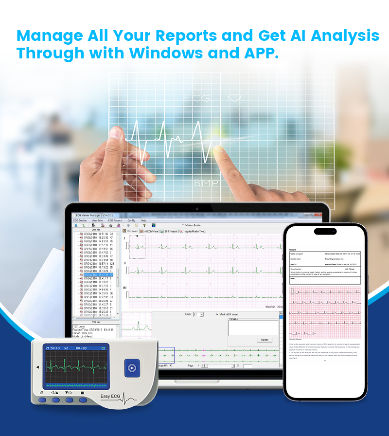 Lepu Medical Portable ECG Monitor Handheld EKG Machine Heart Rate Monitor with Bluetooth AI Analysis